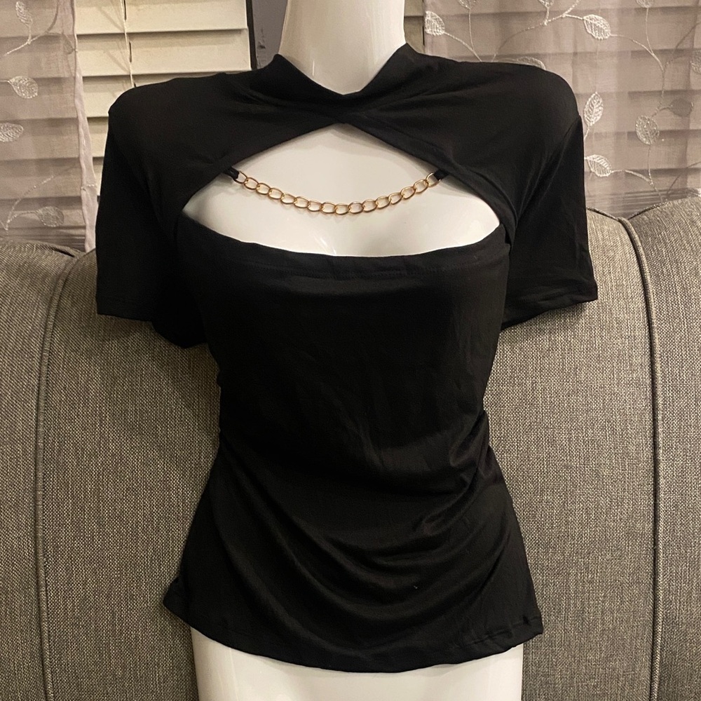 Love Black Cut-Out Crop Top with Chain Detail